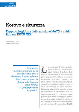 Kosovo E Sicurezza L’Approccio Globale Della Missione NATO a Guida Italiana KFOR XIX