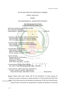 IN the HIGH COURT of JUDICATURE at MADRAS DATED: 05.09.2019 CORAM: the HONOURABLE Dr. JUSTICE ANITA SUMANTH Writ Petition No.477