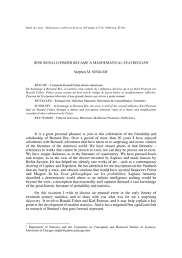 How Ronald Fisher Became a Mathematical Statistician