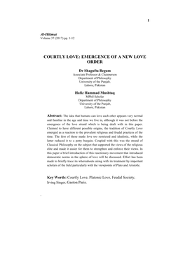 Courtly Love: Emergence of a New Love Order