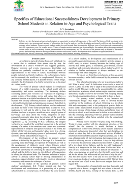 Specifics of Educational Successfulness Development in Primary School Students in Relation to Age and Psychological Traits