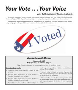 Virginia Organizing Project 2005 Voter Guide