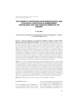 Phylogenetic Constraints Upon Morphological and Ecological Adaptation in Hummingbirds (Trochilidae): Why Are There No Hermits in the Paramo?