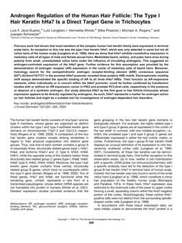 Androgen Regulation of the Human Hair Follicle: the Type I Hair Keratin Hha7 Is a Direct Target Gene in Trichocytes