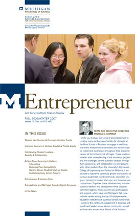 Entrepreneurzell Lurie Institute Year-In-Review FALL 2006/WINTER 2007