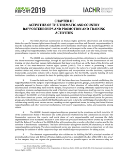 Chapter Iii Activities of the Thematic and Country Rapporteurships and Promotion and Training Activities