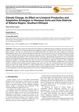 Climate Change, Its Effect on Livestock Production and Adaptation Strategies in Hawassa Zuria and Hula Districts of Sidama Region, Southern Ethiopia