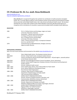 Ilona Kickbusch Cv January 2020 Without Publications