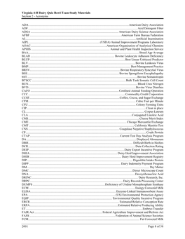 Virginia 4-H Dairy Quiz Bowl Team Study Materials Section 2 - Acronyms