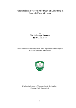 Volumetric and Viscometric Study of Dimedone in Ethanol-Water Mixtures