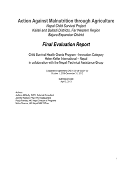 Action Against Malnutrition Through Agriculture Final Evaluation Report