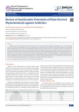 Review of Ameliorative Potentials of Plant-Derived Phytochemicals Against Arthritics