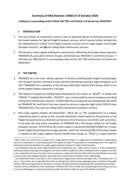 Summary of RAS Decision 14006 of 12 October 2020 Relating to a Proceeding Under Article 102 TFEU and Article 2 of Greek Law 3959/2011