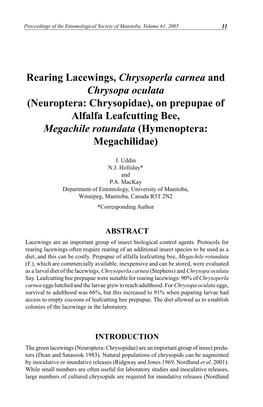 Rearing Lacewings, Chrysoperla Carnea and Chrysopa Oculata
