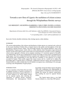 Towards a New Flora of Liguria: the Usefulness of Citizen Science Through the Wikiplantbase Floristic Surveys