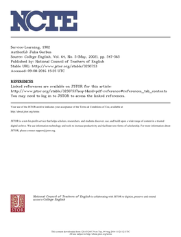 Service-Learning, 1902 Author(S): Julia Garbus Source: College English, Vol