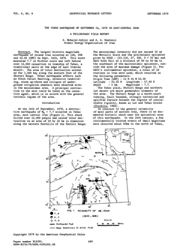 The Tabas Earthquake of September 161978 in Eastcentral Irana