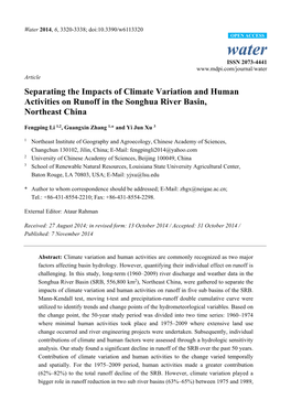 Separating the Impacts of Climate Variation and Human Activities on Runoff in the Songhua River Basin, Northeast China