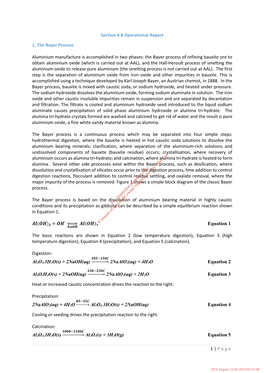 1 | Page Section 4.8 Operational Report 1. the Bayer Process Aluminium Manufacture Is Accomplished in Two Phases: the Bayer Proc