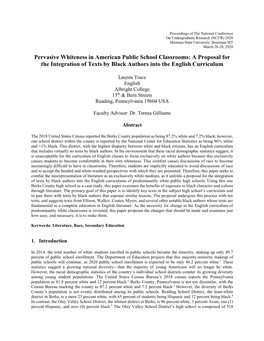 Pervasive Whiteness in American Public School Classrooms: a Proposal for the Integration of Texts by Black Authors Into the English Curriculum