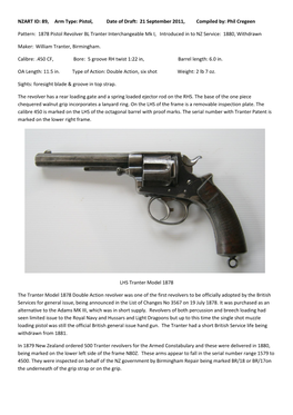 1878 Pistol Revolver BL Tranter Interchangeable Mk I, Introduced in to NZ Service: 1880, Withdrawn