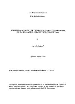 Structural Geology of the French Peak Accommodation Zone, Nevada Test Site, Southwestern Nevada