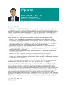 Falak Shah, Ph.D., P.E., CWI Senior Engineer | Mechanical Engineering 525 W