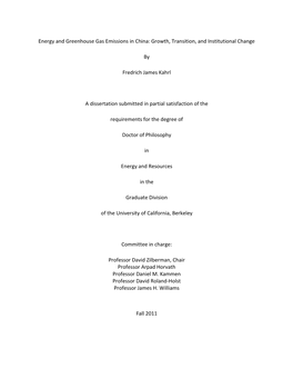 Energy and Greenhouse Gas Emissions in China: Growth, Transition, and Institutional Change