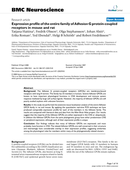 Expression Profile of the Entire Family of Adhesion G Protein-Coupled Receptors in Mouse And