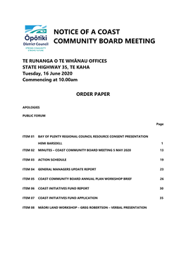 Notice of a Coast Community Board Meeting