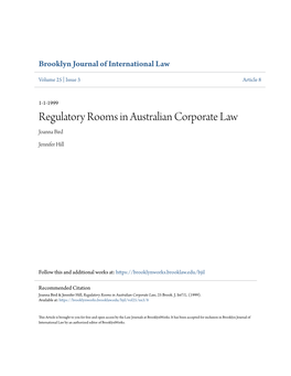 Regulatory Rooms in Australian Corporate Law Joanna Bird