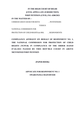 No. 4288/2021 in the Matter Of: - Ummeed Aman Ghar for Boys …Petitioners Versus National Commission for Protection of Child Rights & Ors