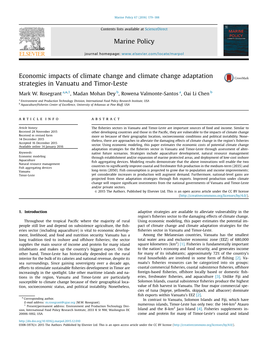 Economic Impacts of Climate Change and Climate Change Adaptation Strategies in Vanuatu and Timor-Leste