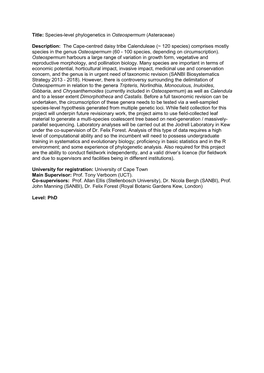 Title: Species-Level Phylogenetics in Osteospermum (Asteraceae)