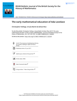 The Early Mathematical Education of Ada Lovelace