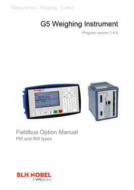 G5 Weighing Instrument. Fieldbus Option Manual