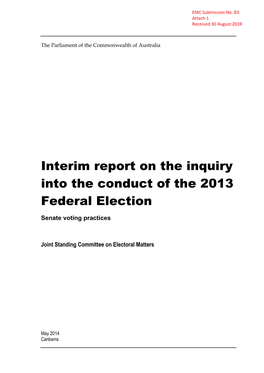 Interim Report on the Inquiry Into the Conduct of the 2013 Federal Election Senate Voting Practices