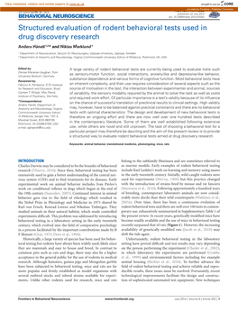 Structured Evaluation of Rodent Behavioral Tests Used in Drug Discovery Research