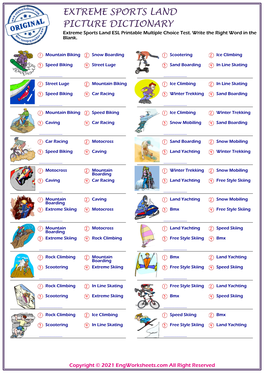 You Should Write the Correct Word from the Multiple Choice Words Given in Our Extreme Sports Land English Worksheet in the Space