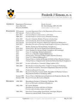 Frederik J Simons, Ph.D. Curriculum Vitae