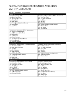 Arizona State Legislative Committee Assignments 2021 (55Th Legislature)