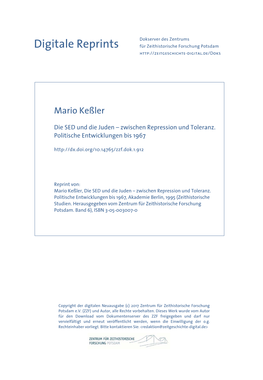 Mario Keßler, Die SED Und Die Juden – Zwischen Repression Und Toleranz