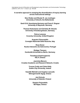 A Narrative Approach to Studying the Diversification of Inquiry Learning Across Instructional Settings