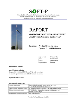 RAPORT O ODDZIAŁYWANIU NA ŚRODOWISKO „Elektrownia Wiatrowa Daniszewice”