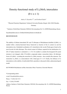 Density-Functional Study of Lixmos2 Intercalates (0 ≤ X ≤ 1)