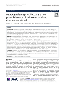 Monoraphidium Sp. HDMA-20 Is a New Potential Source of Α-Linolenic