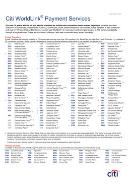 Currencies Citi Worldlink Payment Services