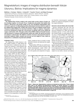 Magnetotelluric Images of Magma Distribution Beneath Volcán Uturuncu, Bolivia: Implications for Magma Dynamics