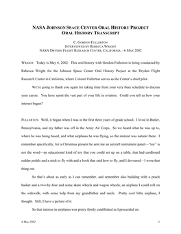 Nasa Johnson Space Center Oral History Project Oral History Transcript