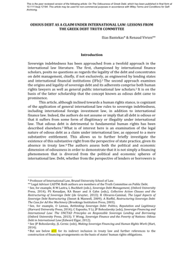 Odious Debt As a Claim Under International Law: Lessons from the Greek Debt Truth Committee